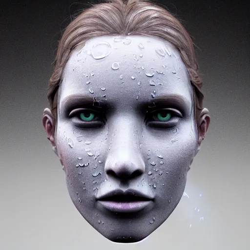 Image similar to human face sculpture made out of rain, neon, rendered in octane, unreal engine, highly detailed, fantasy, realistic, beautiful, cinematic