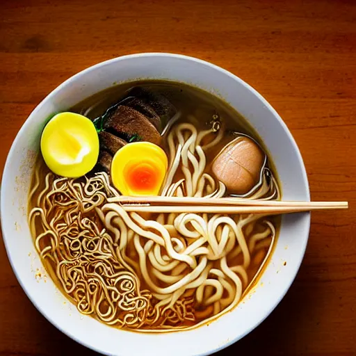 Prompt: a bowl of delicious ramen. By lars van trier