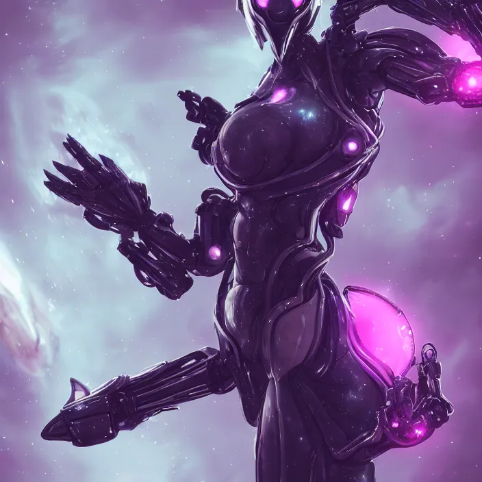 Image similar to cinematic shot, bust, cosmic sized perfectly proportioned stunning beautiful hot female warframe, anthropomorphic robot mecha female dragon, silver, fuschia leds, floating in empty space, nebula sized, holding a galaxy, epic proportions, epic size, epic scale, furry art, dragon art, giantess art, warframe fanart, furaffinity, deviantart