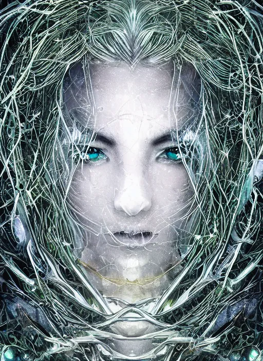 Image similar to glowing silver and golden elements, full close-up portrait, A beautiful dark witch in front of the full big moon, book cover, green forest, red white black colors, establishing shot, extremly high detail, foto realistic, cinematic lighting, pen and ink, intricate line drawings, by Yoshitaka Amano, Ruan Jia, Kentaro Miura, Artgerm, post processed, concept art, artstation, matte painting, style by eddie, raphael lacoste, alex ross