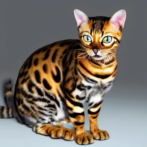 Image similar to bengal cat, adult, beautiful fur, friendly, detailed, photorealistic - i