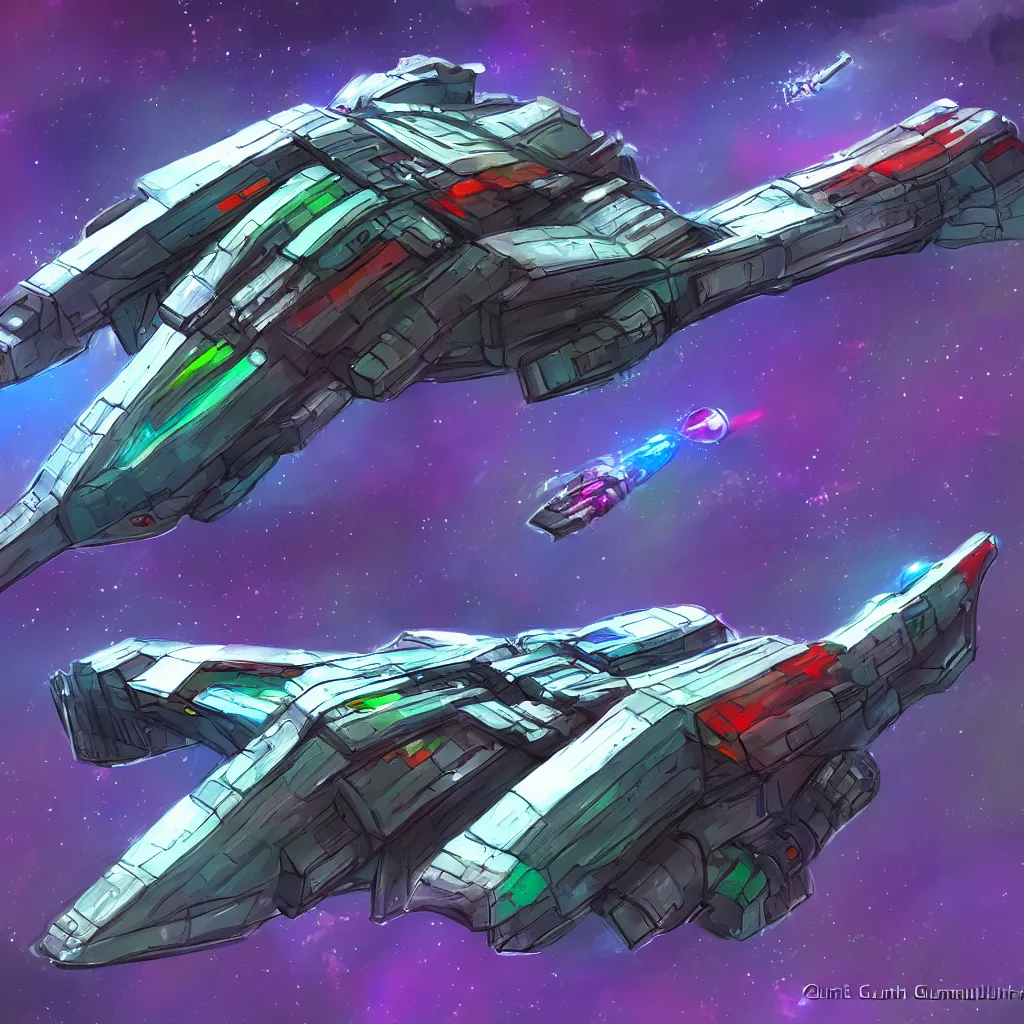 Image similar to combat spaceship from the side concept art colorful by gurmukh basin