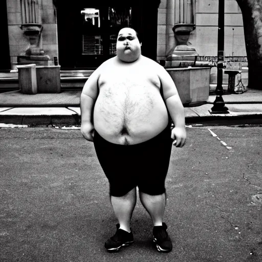 Image similar to morbid obesity, new york, candid, bokeh, wide angle