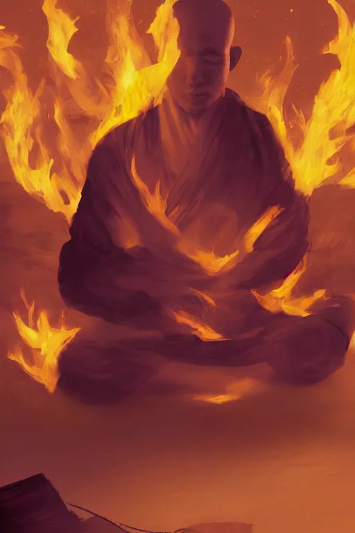 Image similar to A monk meditating in an environment on fire by Afshar Petros, Trending on artstation.
