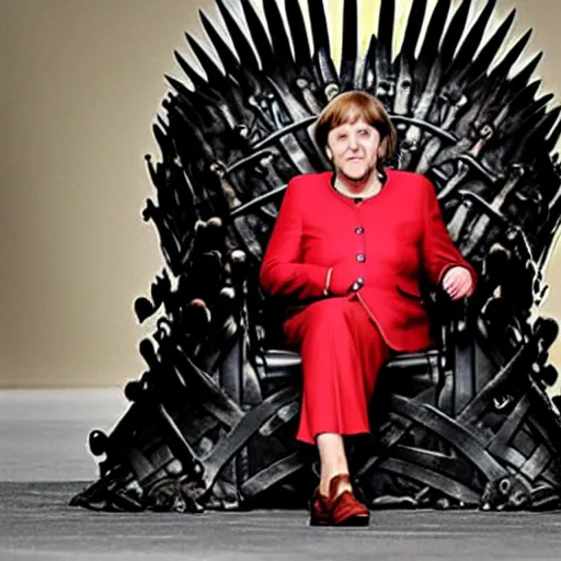 Image similar to angela merkel sitting on the iron throne