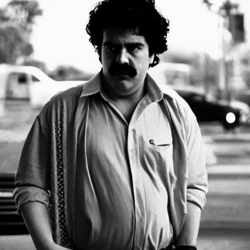 Image similar to pablo escobar as a metaverse drug dealer. cinestill - w 7 6 8