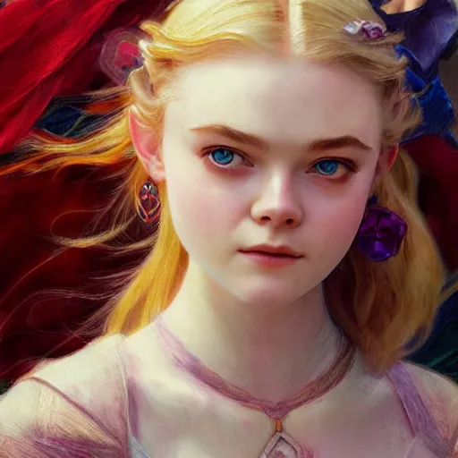 Image similar to Elle Fanning as zelda portrait, Crayon, textured art by Stanley Artgerm Lau , greg rutkowski, thomas kindkade, alphonse mucha, loish, norman rockwell