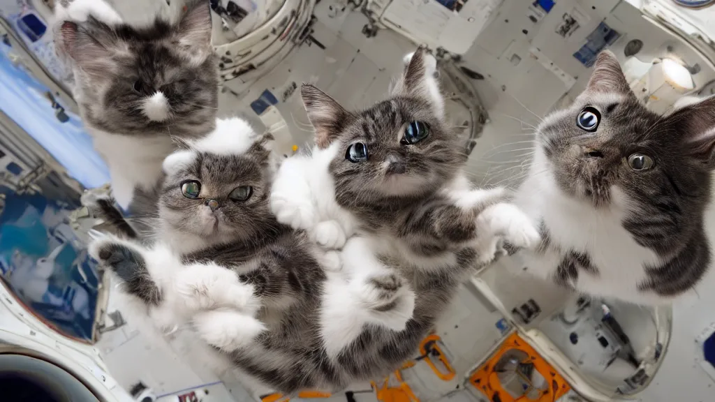 Image similar to Photo of cats floating inside the ISS