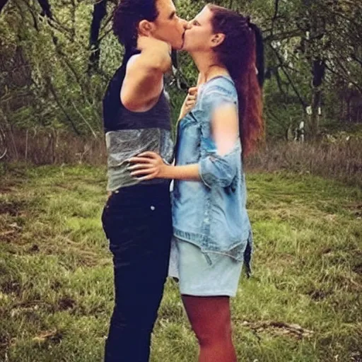 Image similar to Instagram post, creepy couple kissing
