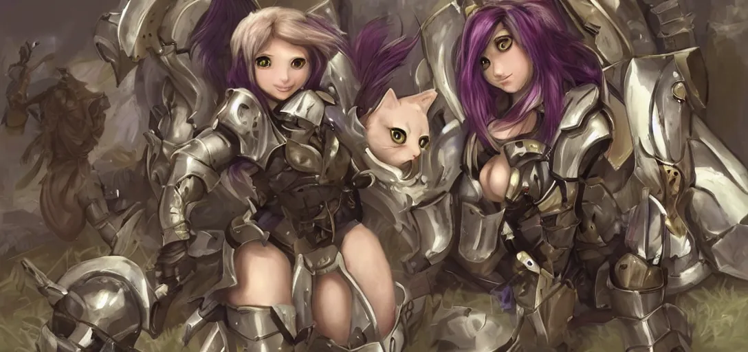 Prompt: cat girls in paladin armor