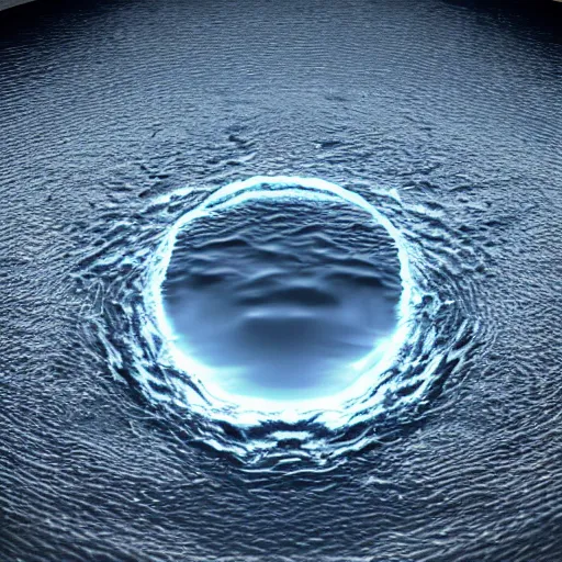 Image similar to CG render of water in the shape of a perfect circle floating in mid air