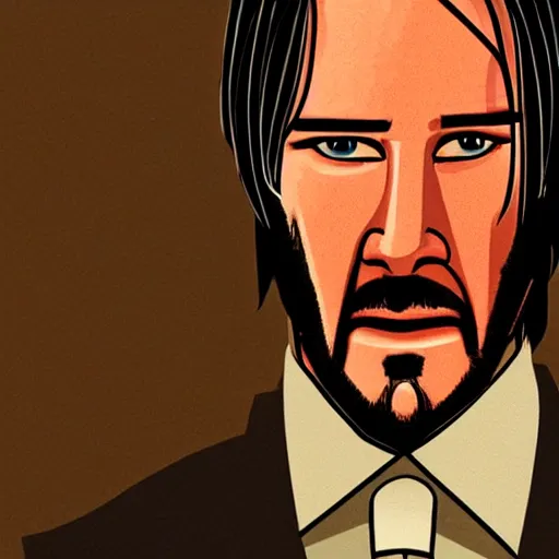 Prompt: John Wick on vacation in a hotel, cartoon style, soft light