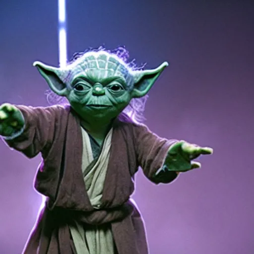 Image similar to Yoda performing on stage at a rap concert