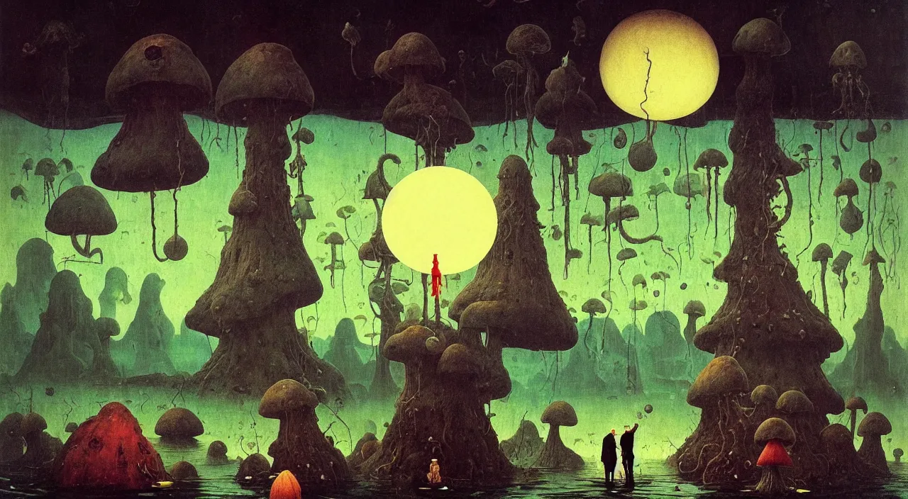 Image similar to single flooded simple!! ( lovecraftian ) toadstool tower anatomy, very coherent and colorful high contrast masterpiece by norman rockwell franz sedlacek hieronymus bosch dean ellis simon stalenhag rene magritte gediminas pranckevicius, dark shadows, sunny day, hard lighting