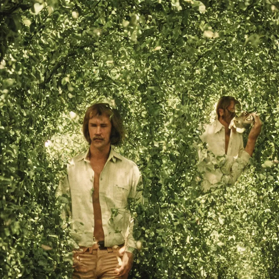 Image similar to 7 0 s movie still of a man with a chest full of moth in a green tunnel, cinestill 8 0 0 t 3 5 mm eastmancolor, heavy grain, high quality, high detail