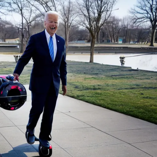 Image similar to A professional photograph of Joe Biden going to the US capital with a hoverboard, HDR, 8k,