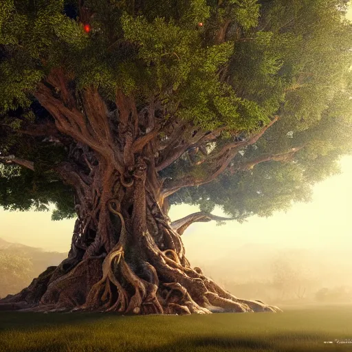 Image similar to full body pose, hyperrealistic photograph of the tree of life, dim volumetric lighting, 8 k, octane beautifully detailed render, extremely hyper detailed, intricate, epic composition, cinematic lighting, masterpiece, trending on artstation, very very detailed, stunning, hdr, smooth, sharp focus, high resolution, award, winning photo, dslr, 5 0 mm