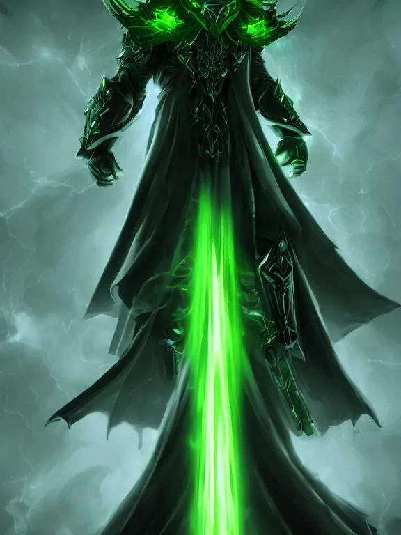 Prompt: character design, dark priest, green lightning, black halo, evil, power, green mist, scary, photorealistic, unreal engine, hellish background