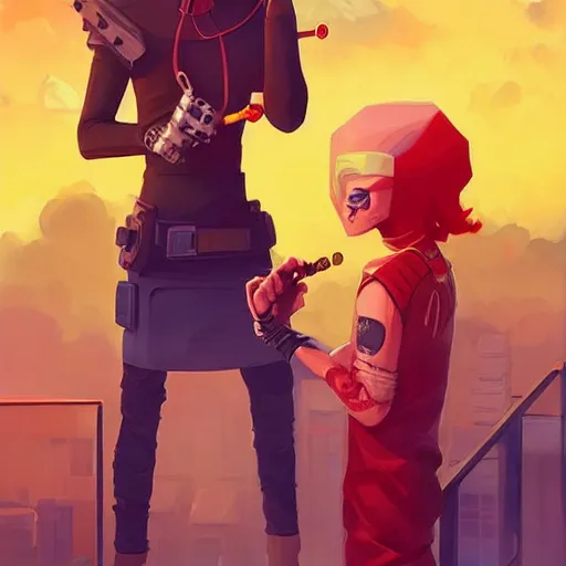 Image similar to two cyberpunk cartoon figures smoking hookah on a cloud one guy with long hair and another with short hair official fanart behance hd artstation by jesper ejsing, by rhads, makoto shinkai and lois van baarle, ilya kuvshinov, ossdraws