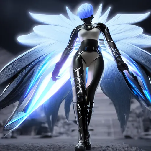 Prompt: futuristic angel wearing high tech armor, bayonetta, rendered in unreal engine, ultra realistic, 4k