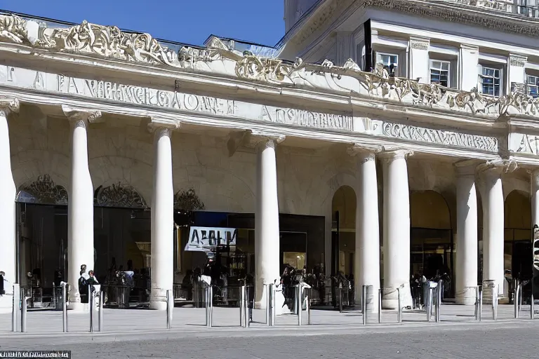 Prompt: apple - store, apple - store, apple - store lived in a palatial manor with gilded marble and doric columns and they decided it wasn't enough like a telephone