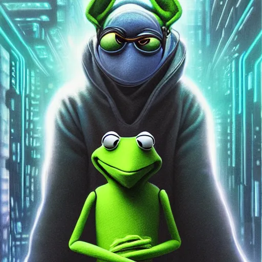 furry kermit the frog cyberpunk portrait by gaston | Stable Diffusion ...