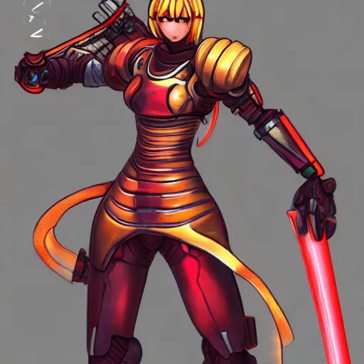 Image similar to samus the samurai android, trending on artstation, anime style