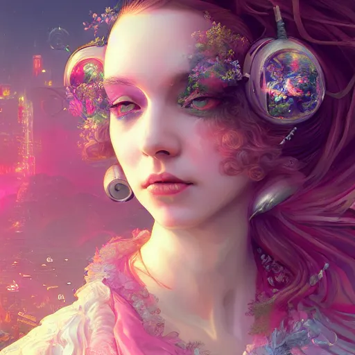 Prompt: Beautiful rococo victorian princess, cyberpunk vaporwave glitchwave art, 4k digital illustration by artgerm, wlop, Andrei Riabovitchev, Marc Simonetti, yoshitaka Amano, artstation, 8k resolution, soft focus