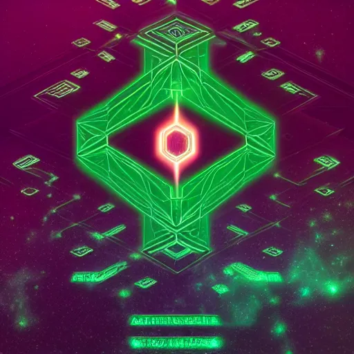 Prompt: emerald tablets of thoth by beeple hieroglyphic grimoire