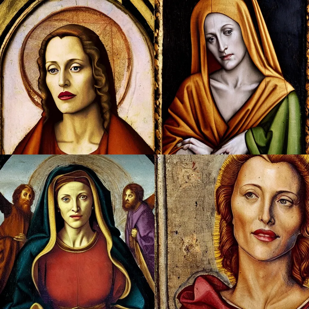 Prompt: gillian anderson as a saint in a italian renaissance fresco