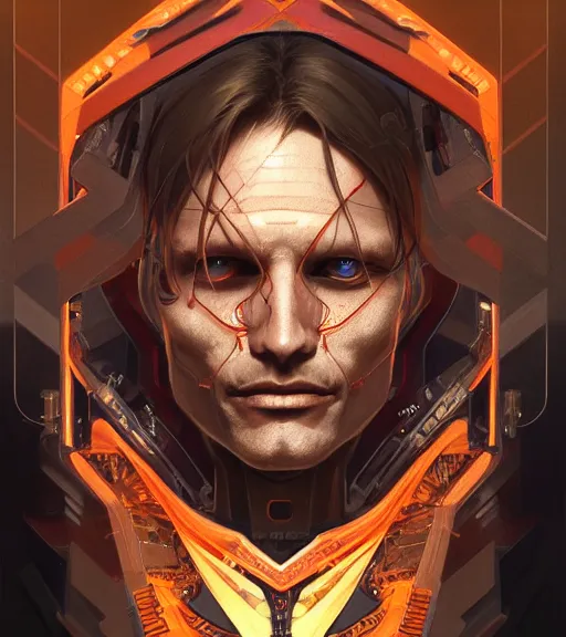 Image similar to symmetry portrait of viggo mortensen cyberborg ultra detailed, intricate, anime, dynamic lighting, digital art, digital painting, art station, wlop, sharp focus, illustration, art by artgerm and greg rutkowski and alphonse mucha