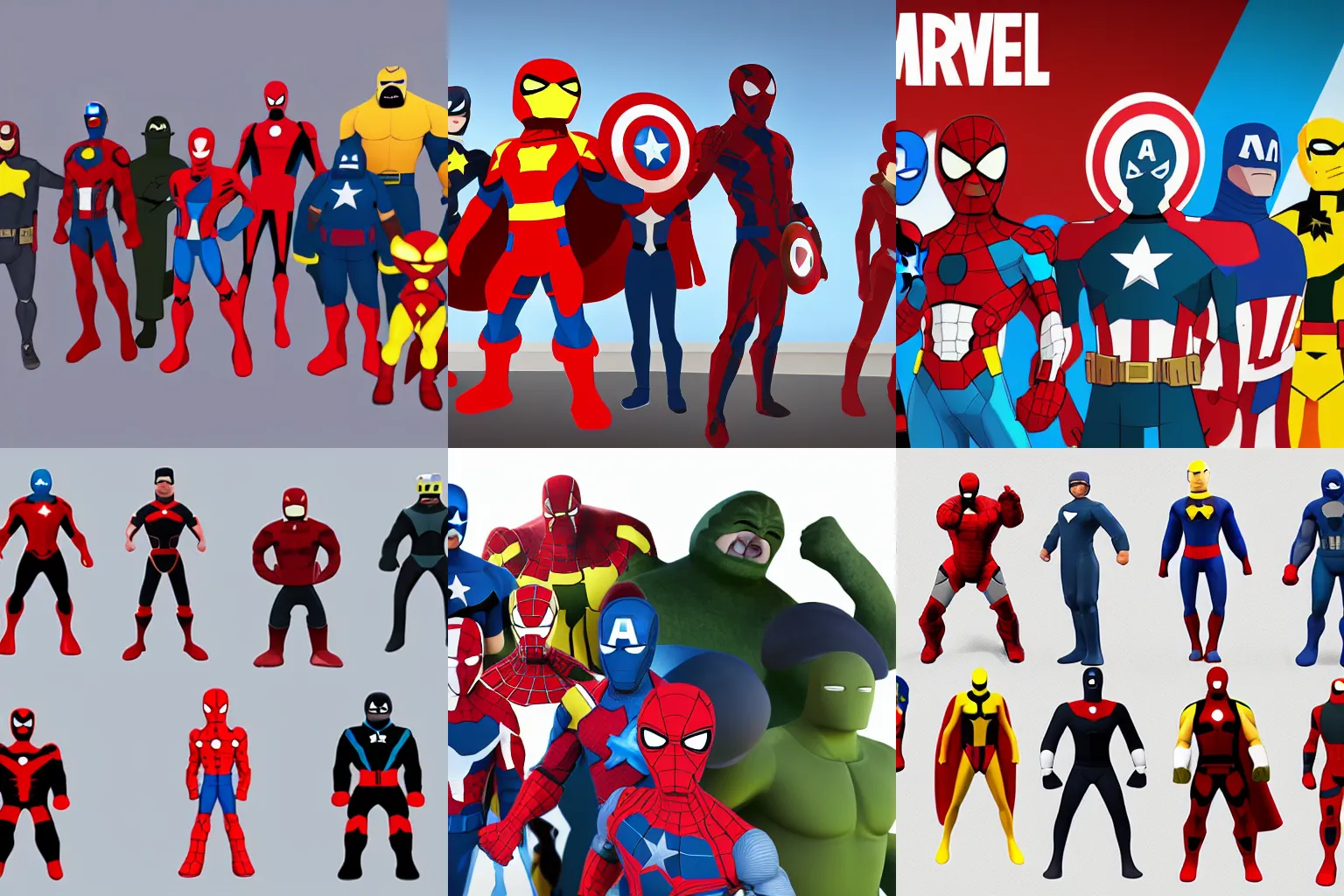 Prompt: marvel superheroes in the style of human fall flat, 4k, digital art