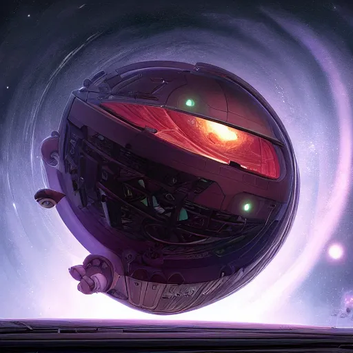 Prompt: a futurstic dyson sphere in dark space. dark color, ultra wide angle, panoramic, fish eye, colorfull painting, centered, front, horizon, outline, detailed, art by stephan martiniere, 4 k resolution