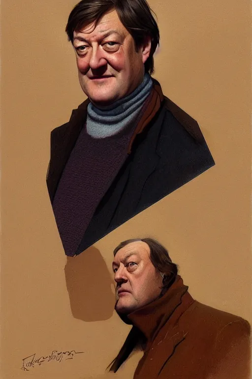 Prompt: a oil painting portrait of Stephen Fry wearing a turtleneck, highly detailed, digital painting, artstation, concept art, sharp focus, illustration, art by artgerm and greg rutkowski and alphonse mucha