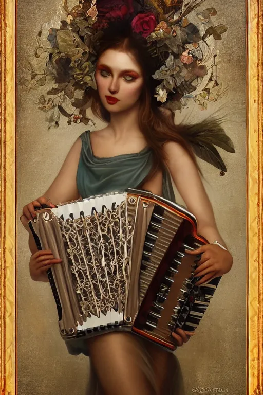 Image similar to the goddess of accordions, by tom bagshaw peter kemp