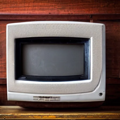 Image similar to ortographic photograph of a old CRT TV in a cabinet