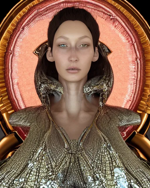 Image similar to a highly detailed metahuman 4 k close up render of an alien goddess bella hadid monument techno in iris van herpen dress schiaparelli in diamonds crystals swarovski and jewelry iridescent in style of alphonse mucha gustav klimt trending on artstation made in unreal engine 4