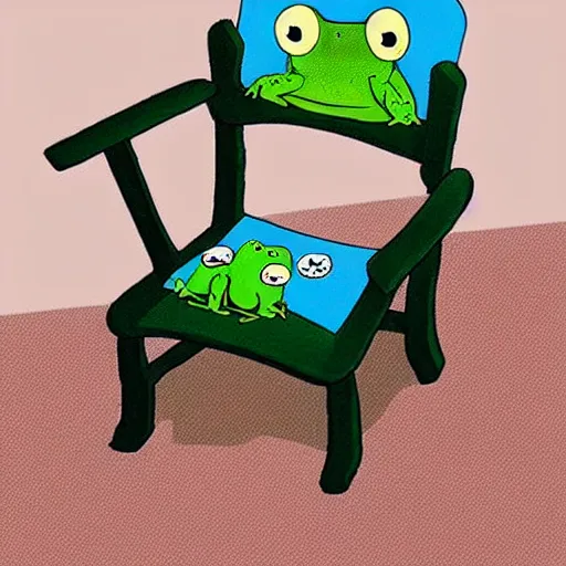 Prompt: cute frog themed chair, anime key art studio ghibli,