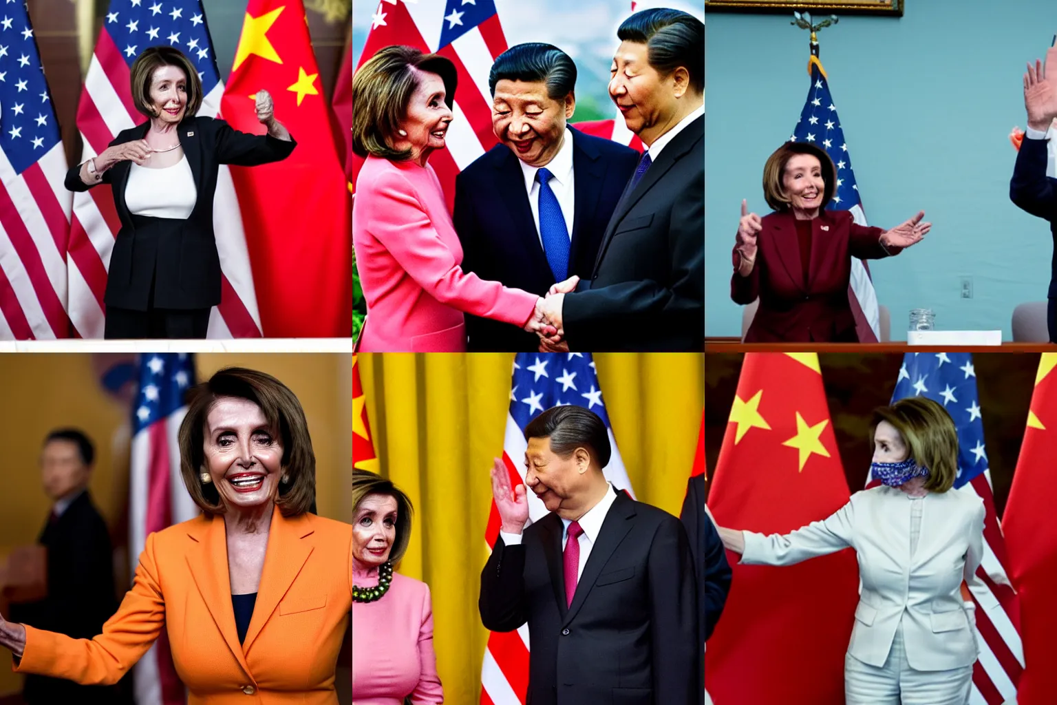 Prompt: Nancy Pelosi dabbing on Xi Jinping