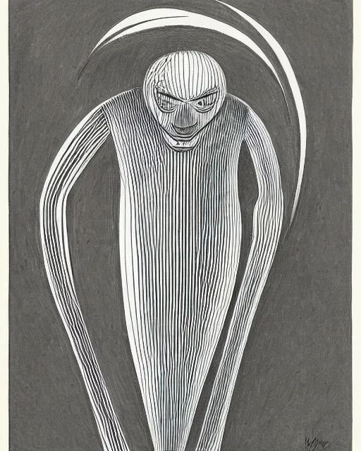 Image similar to portrait of a demon. Line drawing by Oskar Schlemmer. Pen and ink by Dali.