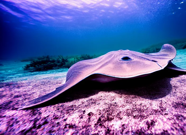 Image similar to under water stingray, water light scattering, underwater photography, high details, 8 k, realistic shot, cinematic lighting