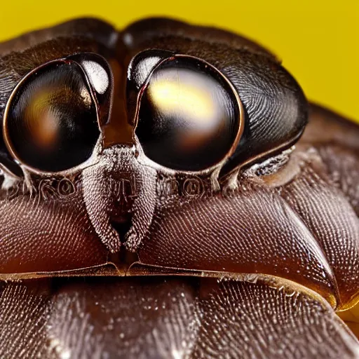 Image similar to the nocturnal yellow ant of bolognasia ( its large eyes help it navigate in the dark ), macro photograph of eyes and head, horizontal symmetry, realistic highly detailed, unreal engine