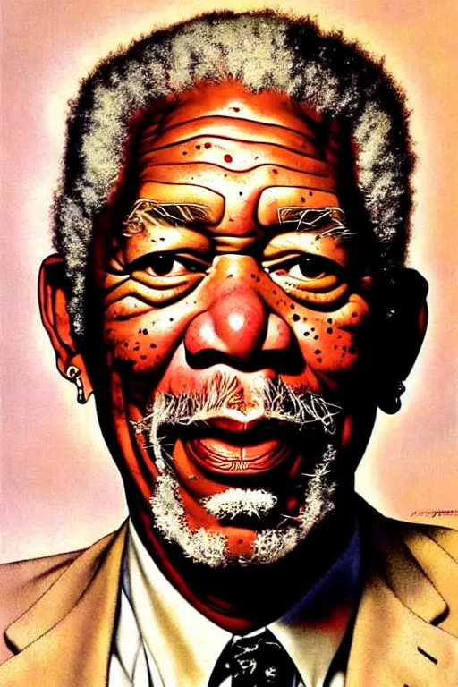 Prompt: morgan freeman portrait by gil elvgren and norman rockwell and rob gonsalves and hajime sorayama, hyperrealistic, high detail, ultra detailed, highly detailed face, ruffled fabric
