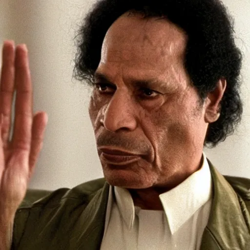 Prompt: A still of Muammar Gaddafi in The Shining