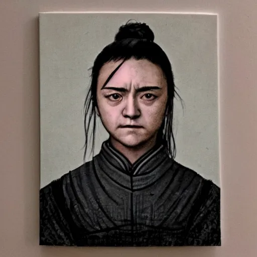 Prompt: Frontal portrait of a barbed arya stark as a chinese girl