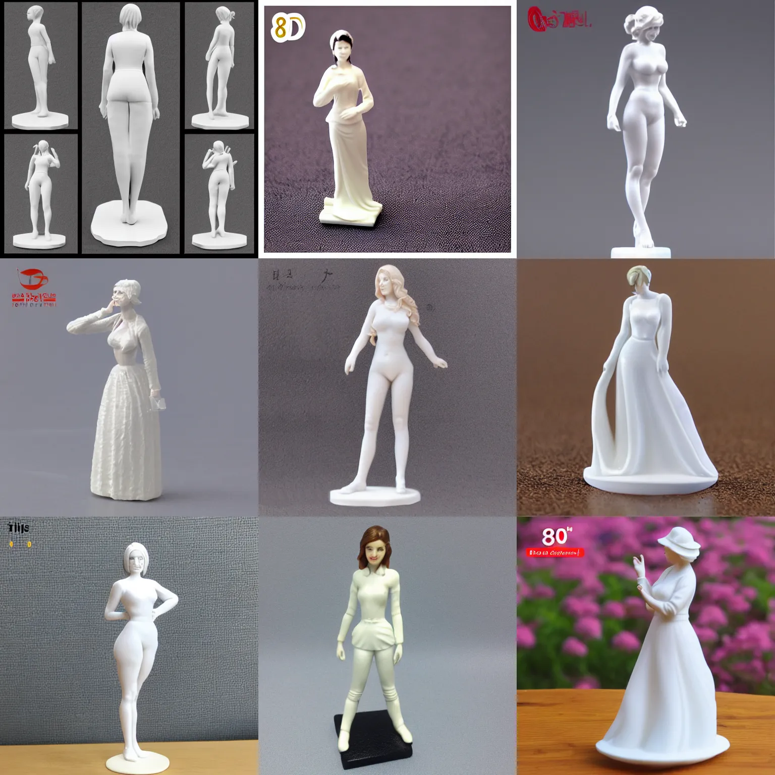 Prompt: 80mm 3d resin highly accurate miniature of perfect woman, standing, white color, Introduction factory photo, 4K, Full body, simple background