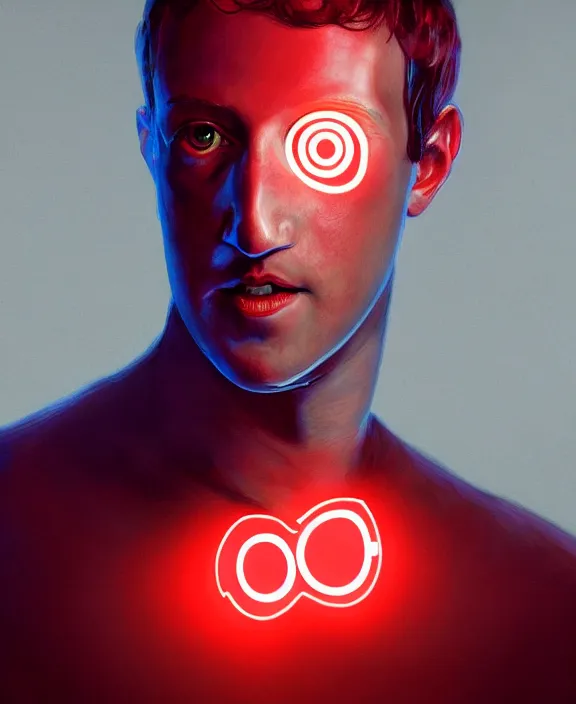 Prompt: Mark Zuckerberg with a glowing red cybernetic eye implant by Steohan Martiniere and Peter Mohrbacher, 4k resolution, detailed