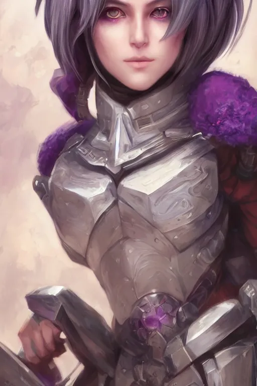 Image similar to A realistic anime portrait of a short white haired female rogue wearing an intricate medium armor, middle eastern, purple eyes, digital painting, by Stanley Artgerm Lau, Sakimichan, WLOP and Rossdraws, digtial painting, trending on ArtStation, SFW version