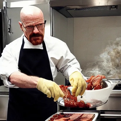 Image similar to Walter white cooking bacon