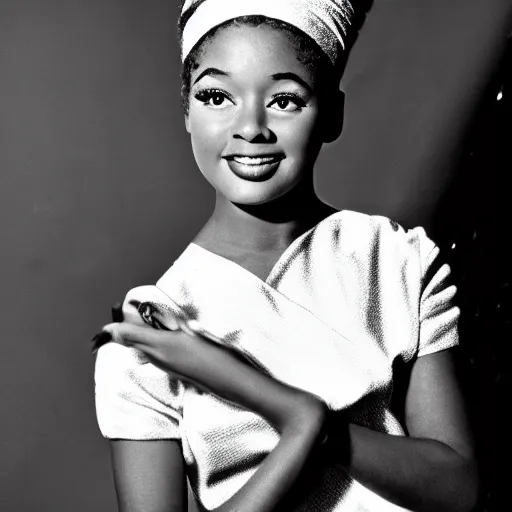 Image similar to black and white photo of a beautiful and elegant 1 9 6 5 young black actress